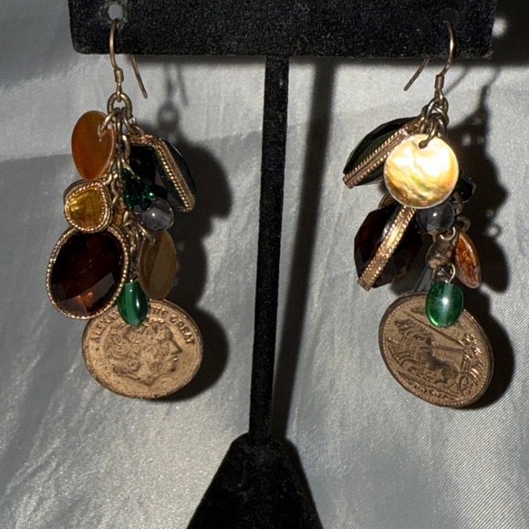 Coin Charm Bracelet, Pendant and Earrings Mixed Media, Jewels, Rhinestones - Picture 13 of 16